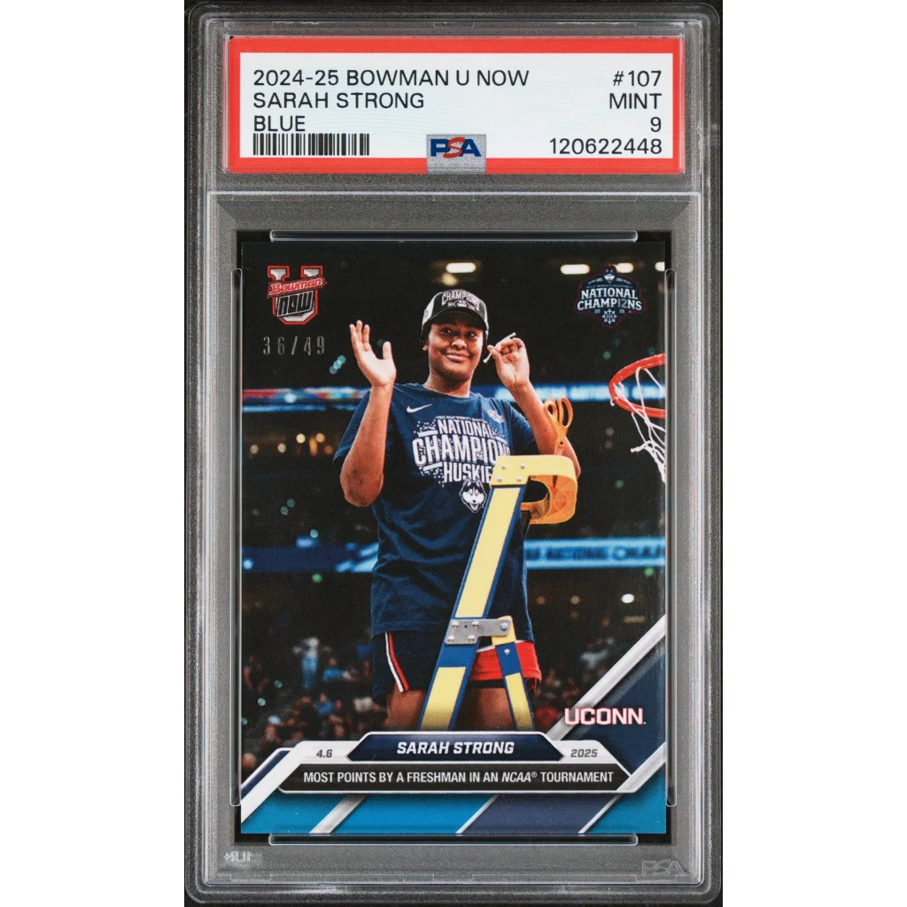 Graded PSA 9 Mint 2024-25 Bowman U Now #107 Sarah Strong Blue /49 RC Card
