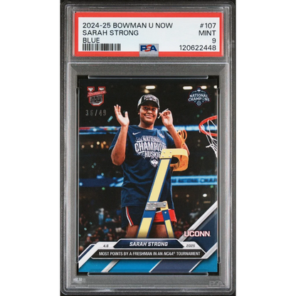 Graded PSA 9 Mint 2024-25 Bowman U Now #107 Sarah Strong Blue /49 RC Card