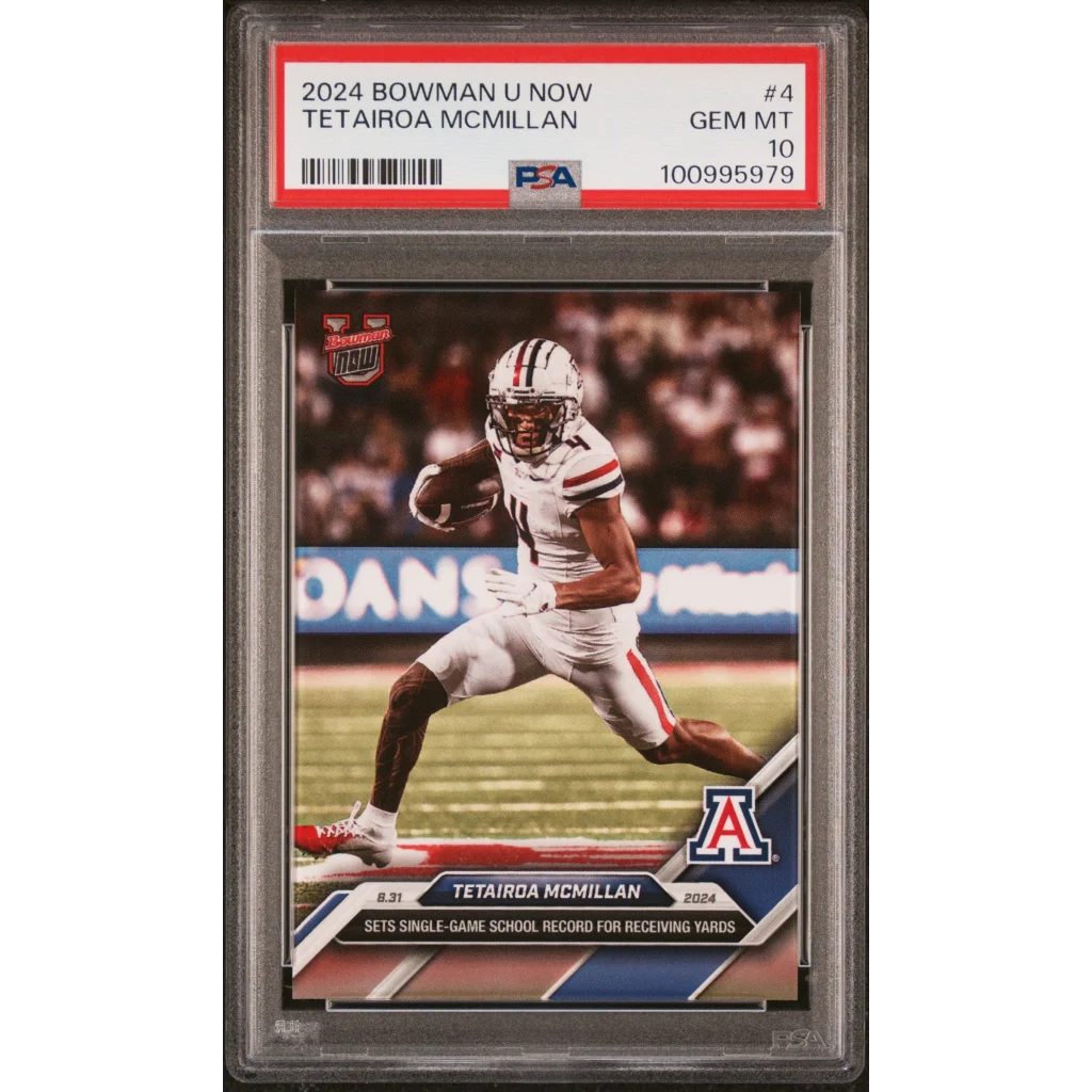 PSA Graded Tetairoa McMillan Topps Bowman football card in gem mint condition for pro sports fans
