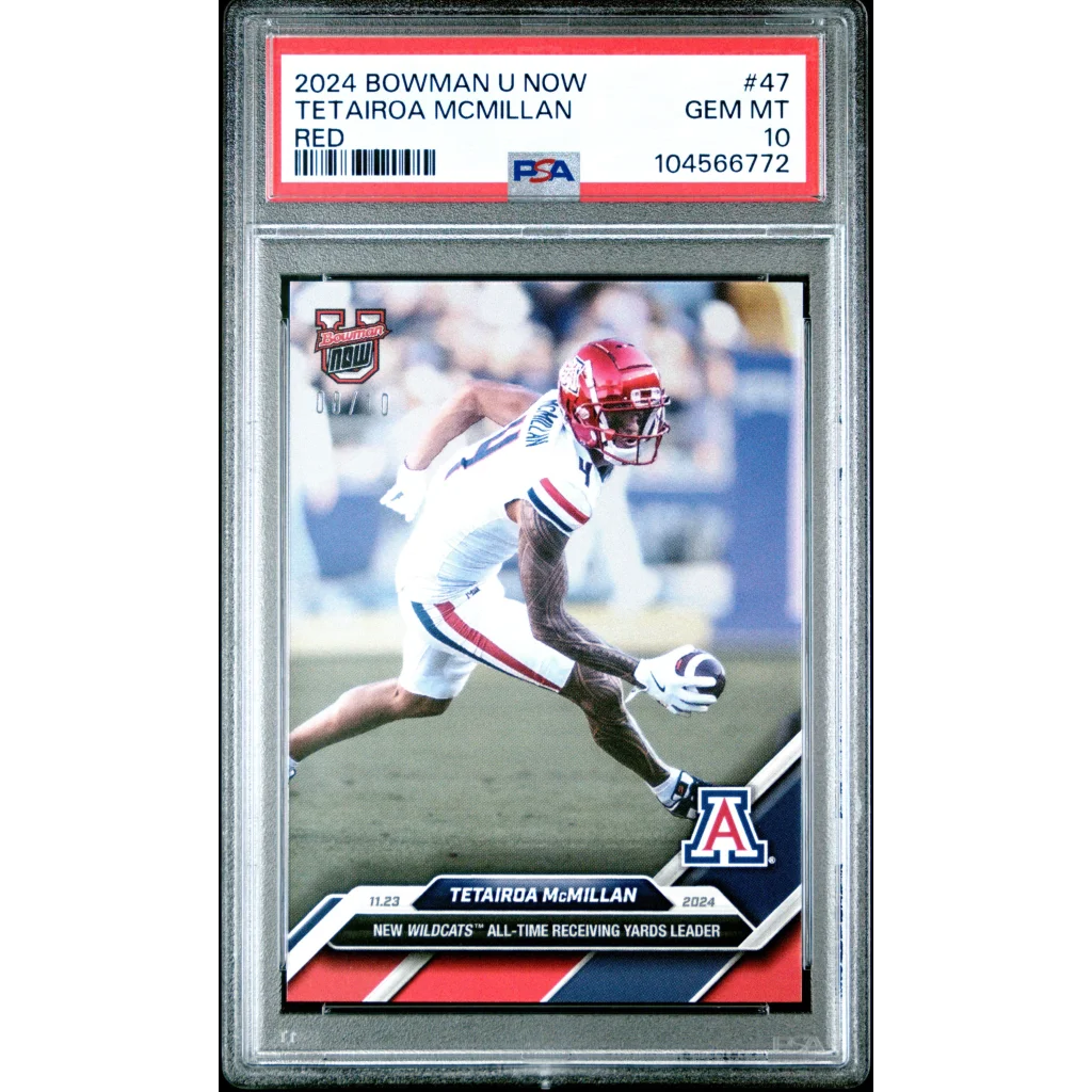 Graded 2024 Topps Bowman U Now Tetairoa McMillan #47 Red /10 Rookie RC Football Card PSA 10 Gem Mint | Hall of Fame Sports Memorabilia | vintageantiquesgifts.com