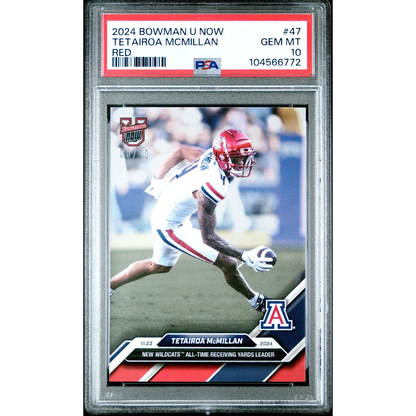 Graded 2024 Topps Bowman U Now Tetairoa McMillan #47 Red /10 Rookie RC Football Card PSA 10 Gem Mint | Hall of Fame Sports Memorabilia | vintageantiquesgifts.com