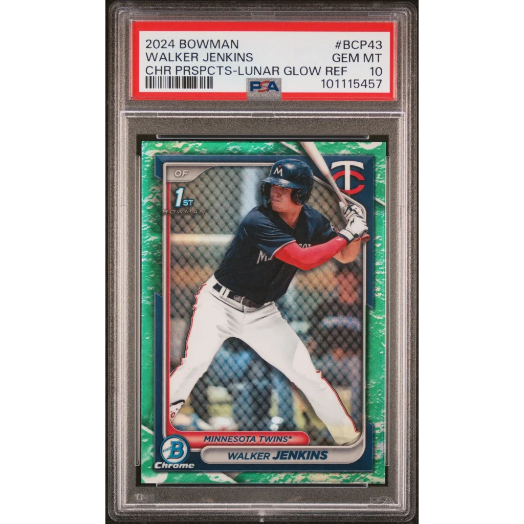 Graded 2024 Topps Bowman Walker Jenkins #BCP43 Chrome Prospects Lunar Glow Refractor Rookie RC Baseball Card PSA 10 Gem Mint | Hall of Fame Sports Memorabilia | vintageantiquesgifts.com