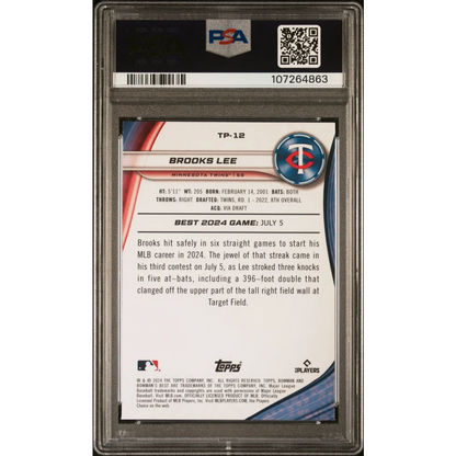 Graded 2024 Topps Bowmans Best Brooks Lee #TP12 Top Prospects Aqua Lava /199 Rookie RC Baseball Card PSA 10 Gem Mint | PSA 10 Gem Mint Graded Rookie Card | vintageantiquesgifts.com