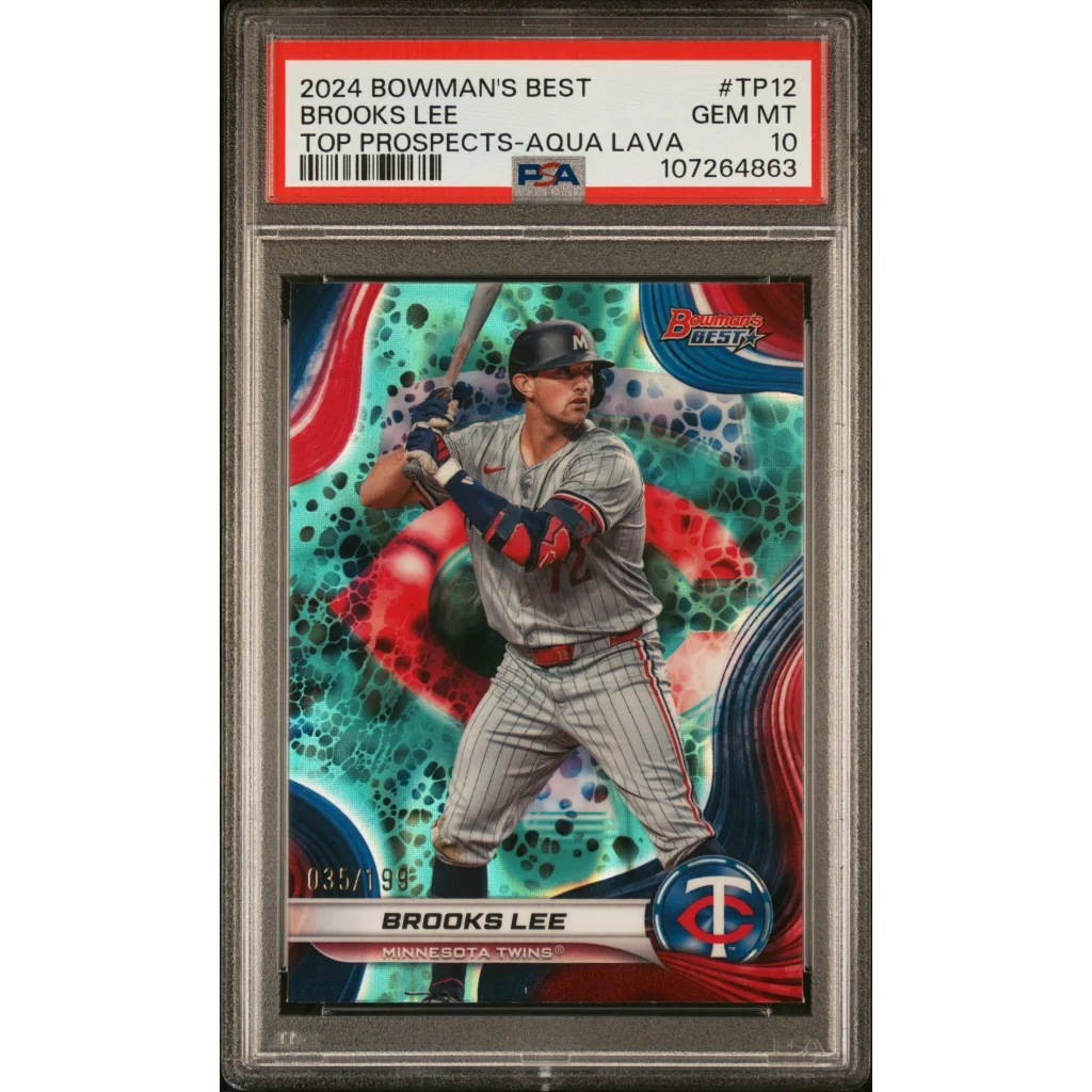 Graded 2024 Topps Bowmans Best Brooks Lee #TP12 Top Prospects Aqua Lava /199 Rookie RC Baseball Card PSA 10 Gem Mint | Hall of Fame Sports Memorabilia | vintageantiquesgifts.com