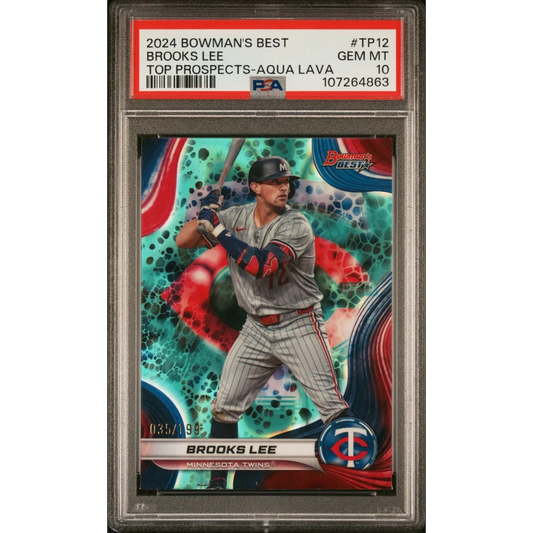 Graded 2024 Topps Bowmans Best Brooks Lee #TP12 Top Prospects Aqua Lava /199 Rookie RC Baseball Card PSA 10 Gem Mint | Hall of Fame Sports Memorabilia | vintageantiquesgifts.com