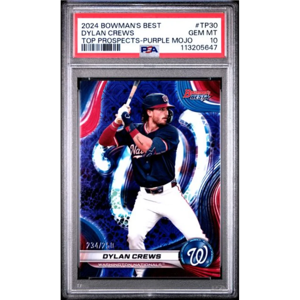 Graded 2024 Topps Bowmans Best Dylan Crews #TP30 Top Prospects Purple Mojo /250 Rookie RC Baseball Card PSA 10 Gem Mint | Hall of Fame Sports Memorabilia | vintageantiquesgifts.com
