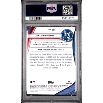 Graded 2024 Topps Bowmans Best Dylan Crews #TP30 Top Prospects Rookie RC Baseball Card PSA 10 Gem Mint | PSA 10 Gem Mint Graded Rookie Card | vintageantiquesgifts.com