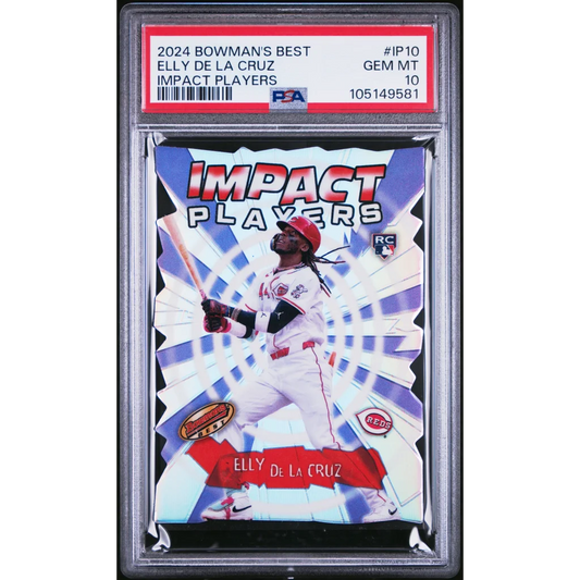 PSA graded Elly De La Cruz baseball card GEM MT 10 from Bowman Best Impact set