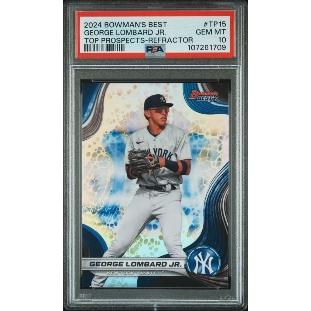 PSA Graded 2024 Bowman’s Best George Lombard Jr Baseball Card on display