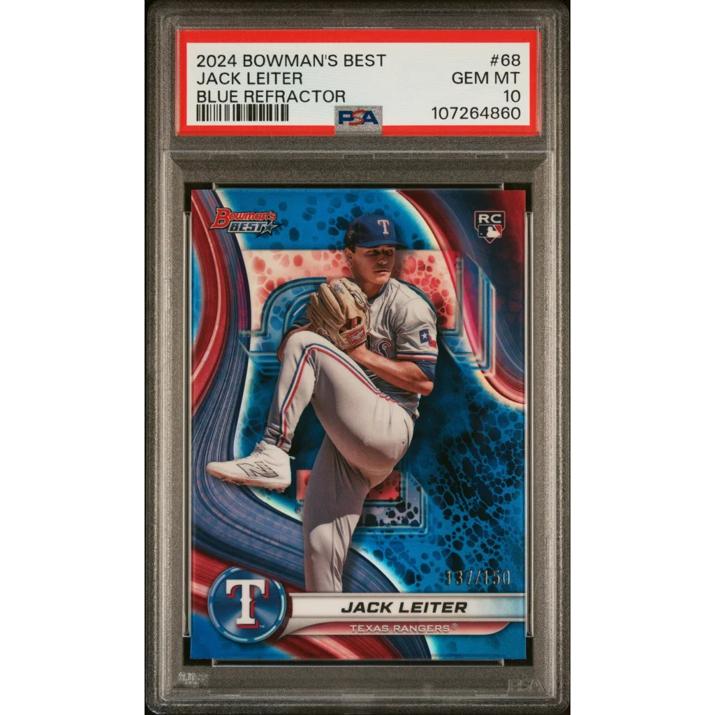 2024 Bowman Jack Leiter Blue Refractor baseball card PSA GEM MT 10 by professional sports authenticator