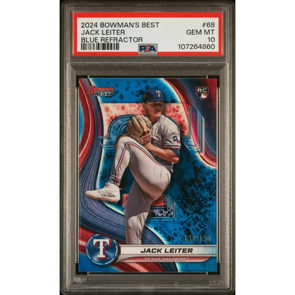 2024 Bowman Jack Leiter Blue Refractor baseball card PSA GEM MT 10 by professional sports authenticator