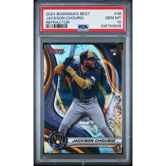 Graded PSA 10 Gem Mint 2024 Topps Bowman’s Best Jackson Chourio #38 Refractor Rookie Card