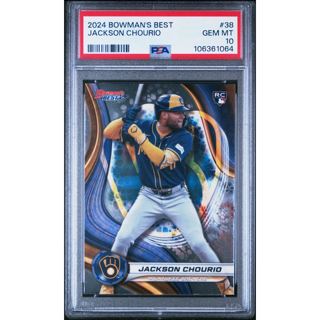 Graded 2024 Topps Bowmans Best Jackson Chourio #38 Rookie RC Baseball Card PSA 10 Gem Mint | Hall of Fame Sports Memorabilia | vintageantiquesgifts.com