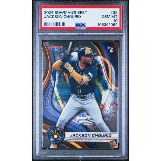 Graded 2024 Topps Bowmans Best Jackson Chourio #38 Rookie RC Baseball Card PSA 10 Gem Mint | Hall of Fame Sports Memorabilia | vintageantiquesgifts.com
