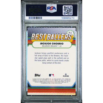 Graded 2024 Topps Bowmans Best Jackson Chourio #BB21 Best Ballers Rookie RC Baseball Card PSA 10 Gem Mint | PSA 10 Gem Mint Graded Rookie Card | vintageantiquesgifts.com