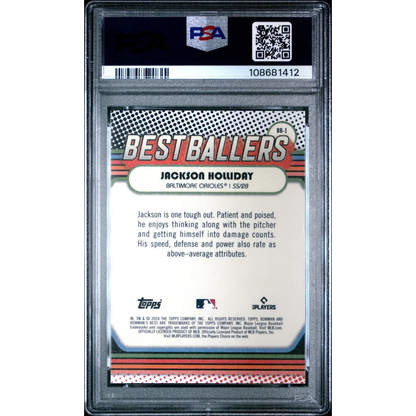 Graded 2024 Topps Bowmans Best Jackson Holliday #BB1 Best Ballers Rookie RC Baseball Card PSA 10 Gem Mint | PSA 10 Gem Mint Graded Rookie Card | vintageantiquesgifts.com