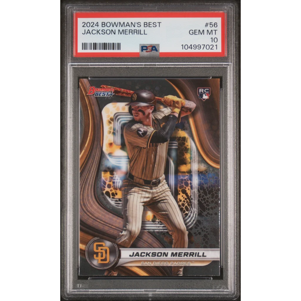 PSA graded Jackson Merrill 2024 Bowmans Best baseball card, a professional sports authenticators find