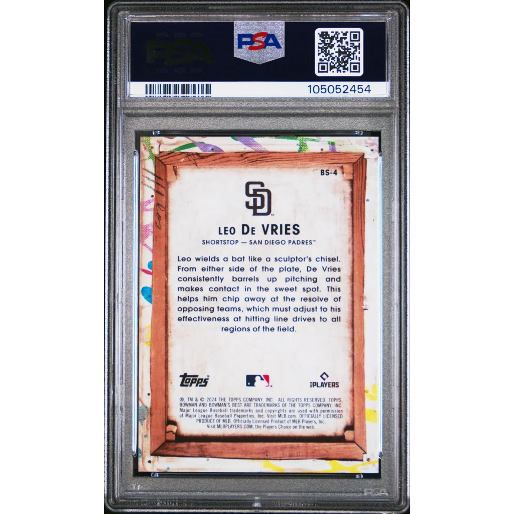 Graded 2024 Topps Bowmans Best Leo De Vries #BS4 Bowman Showpieces Rookie RC Baseball Card PSA 10 Gem Mint | PSA 10 Gem Mint Graded Rookie Card | vintageantiquesgifts.com