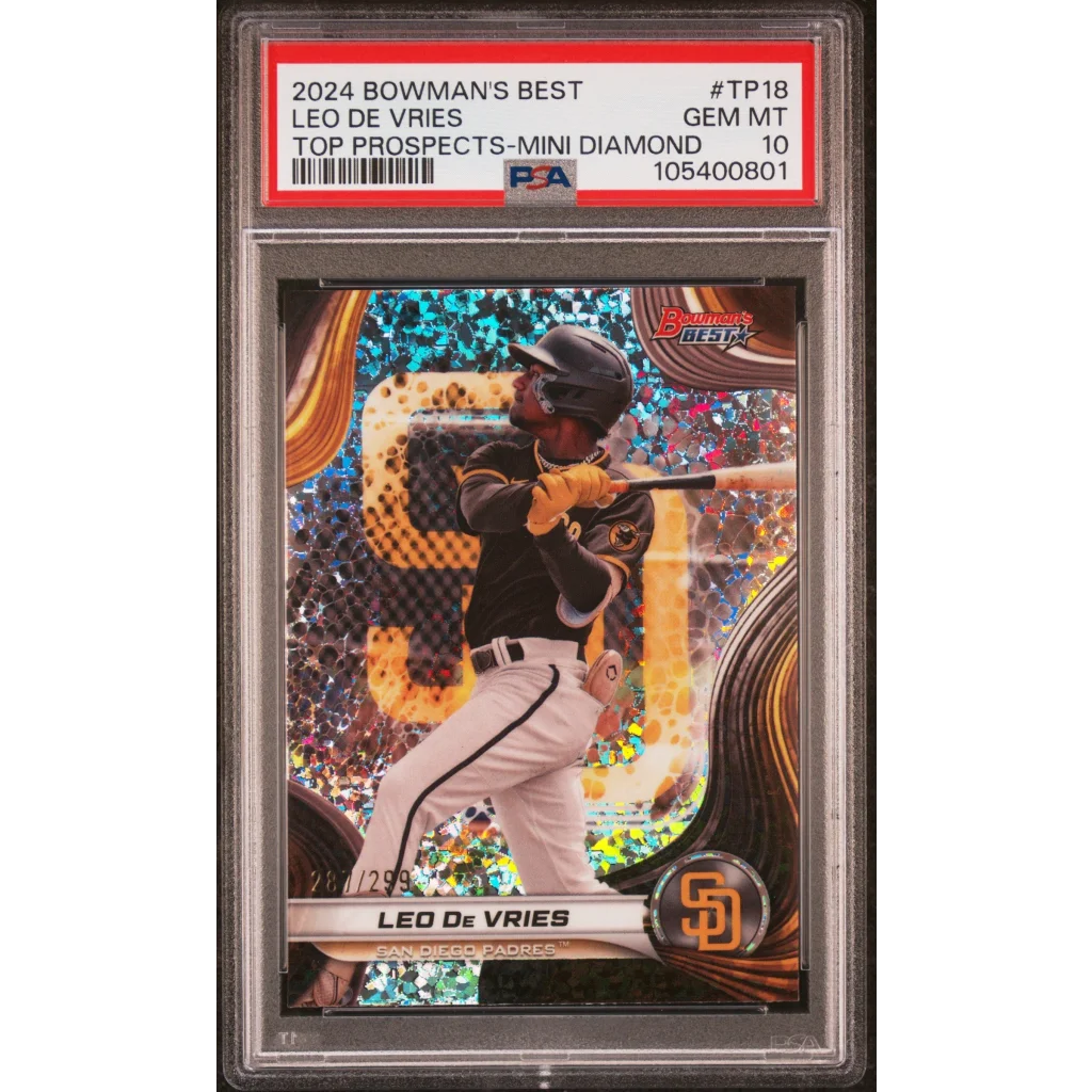 Graded GEM MT 10 Leo De Vries 2024 Bowman’s Best Mini Diamond Parallel baseball card