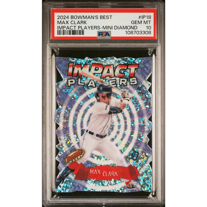 Graded 2024 Topps Bowmans Best Max Clark #IP18 Impact Players Mini Diamond Rookie RC Baseball Card PSA 10 Gem Mint | Hall of Fame Sports Memorabilia | vintageantiquesgifts.com