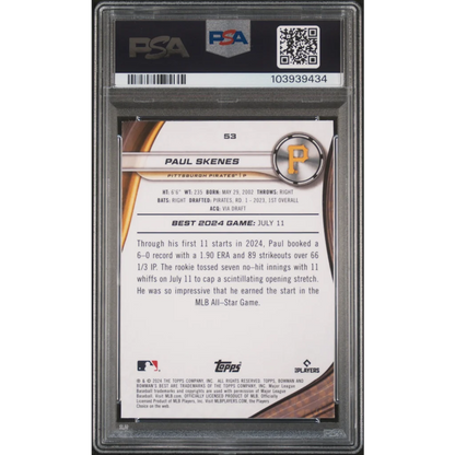 Graded 2024 Topps Bowmans Best Paul Skenes #53 Rookie RC Baseball Card PSA 10 Gem Mint | PSA 10 Gem Mint Graded Rookie Card | vintageantiquesgifts.com