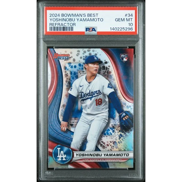 Graded PSA 10 2024 Bowman’s Best #34 Yoshinobu Yamamoto Refractor Rookie Dodgers RC