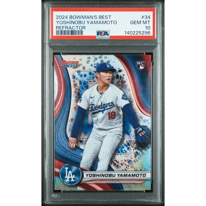 Graded PSA 10 2024 Bowman’s Best #34 Yoshinobu Yamamoto Refractor Rookie Dodgers RC