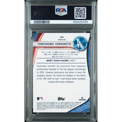 Graded PSA 10 2024 Topps Bowman Best Yoshinobu Yamamoto #34 Refractor Rookie Card