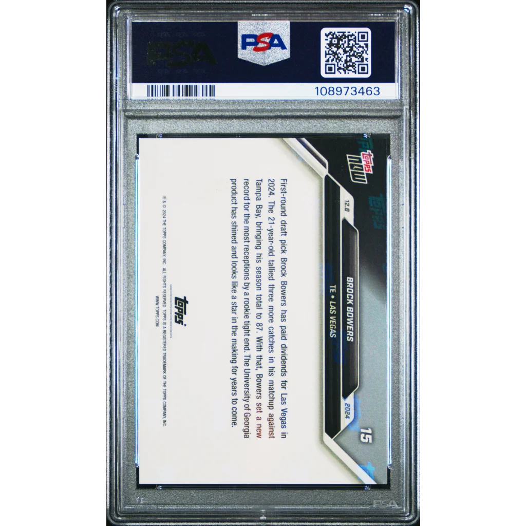 Graded 2024 Topps Now Brock Bowers #15 Purple /25 Rookie RC Football Card PSA 9 Mint | PSA 9 Mint Graded Rookie Card | vintageantiquesgifts.com