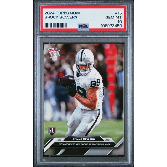 A graded 2024 Topps Now Brock Bowers football card PSA Gem Mint 10 product image