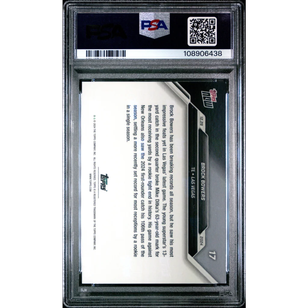 Graded 2024 Topps Now Brock Bowers #17 Rookie RC Football Card PSA 10 Gem Mint | PSA 10 Gem Mint Graded Rookie Card | vintageantiquesgifts.com