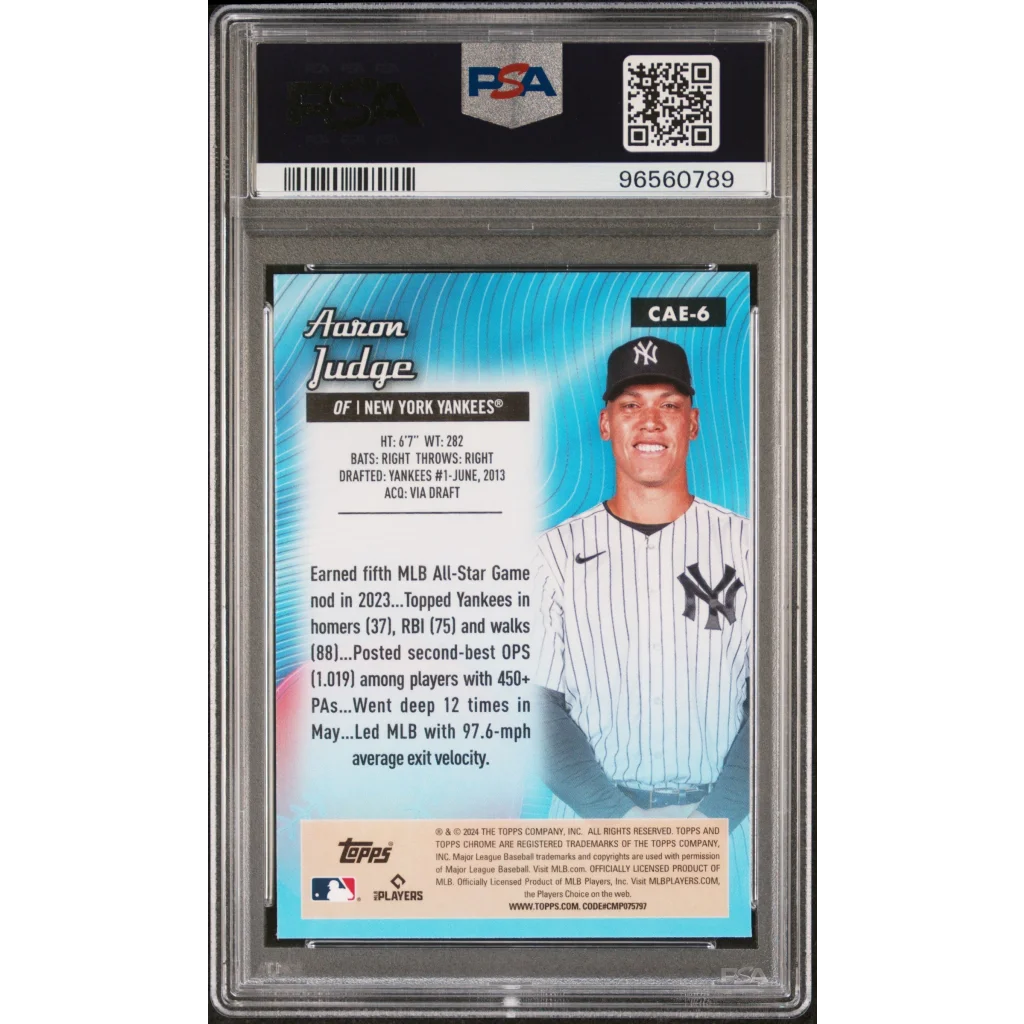 Graded Aaron Judge baseball card PSA 10 from Topps Chrome by professional sports authenticator
