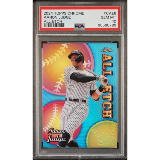 Graded 2024 Topps Chrome Aaron Judge #CAE6 All Etch Baseball Card PSA 10 Gem Mint | Hall of Fame Sports Memorabilia | vintageantiquesgifts.com