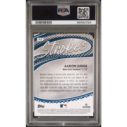 Graded 2024 Topps Chrome Aaron Judge Baseball Card in PSA case for collectors