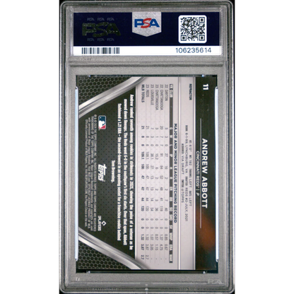 A graded PSA 10 Andrew Abbott Chrome Black Refractor baseball card 054/199 Gem Mint