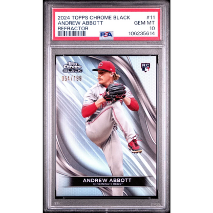 Graded 2024 Topps Chrome Black Andrew Abbott #11 Refractor /199 Rookie RC Baseball Card PSA 10 Gem Mint | Hall of Fame Sports Memorabilia | vintageantiquesgifts.com