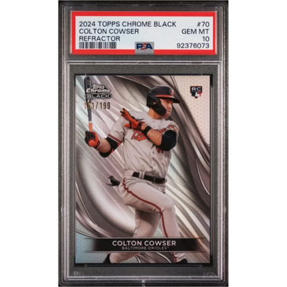 Graded 2024 Topps Chrome Black Colton Cowser #70 Refractor /199 Rookie RC Baseball Card PSA 10 Gem Mint | Hall of Fame Sports Memorabilia | vintageantiquesgifts.com