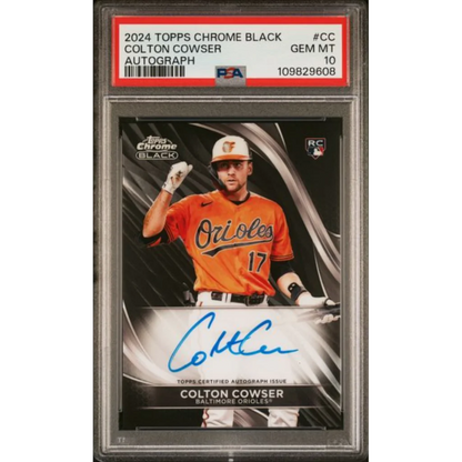 Graded 2024 Topps Chrome Black Colton Cowser CC Autograph Rookie RC Baseball Card PSA 10 Gem Mint | Hall of Fame Sports Memorabilia | vintageantiquesgifts.com
