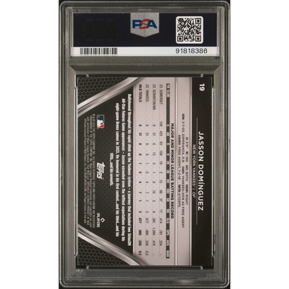 Baseball trading card in protective slab PSA Grade 10 Topps Chrome Black Jasson Dominguez