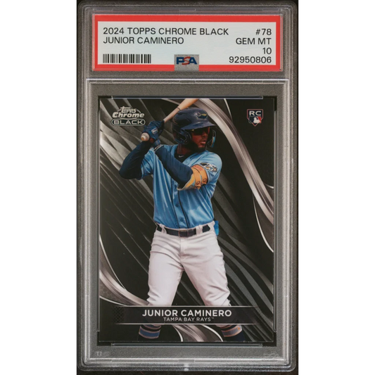 Graded 2024 Topps Chrome Black Junior Caminero #78 Rookie RC Baseball Card PSA 10 Gem Mint | Hall of Fame Sports Memorabilia | vintageantiquesgifts.com
