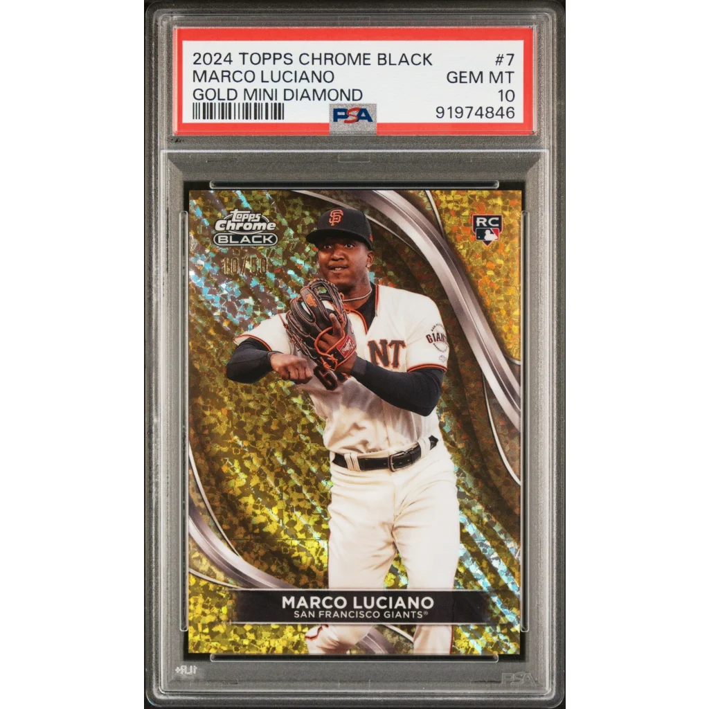 Graded PSA 10 2024 Topps Chrome Black Marco Luciano Gold Mini Diamond Rookie Card