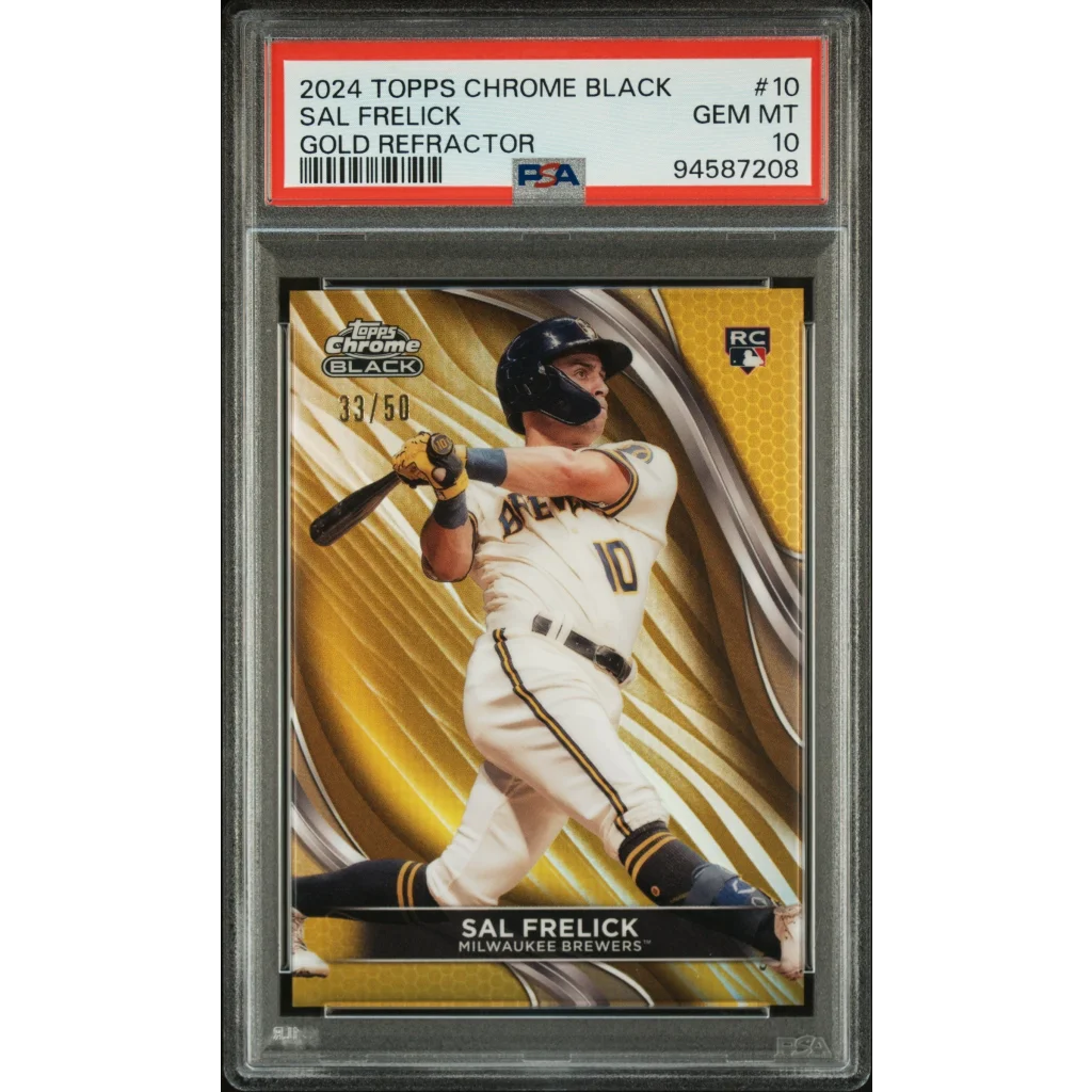 Graded 2024 Topps Chrome Black Sal Frelick #10 Gold Refractor #/50 Rookie RC Baseball Card PSA 10 Gem Mint | Hall of Fame Sports Memorabilia | vintageantiquesgifts.com