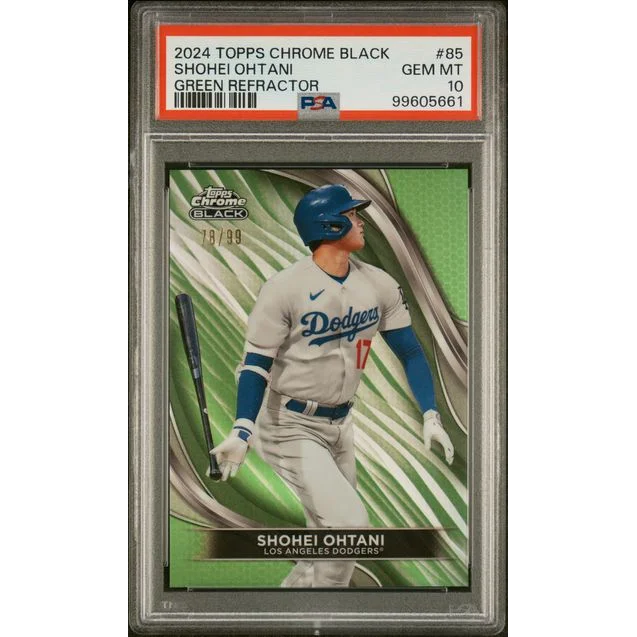Graded 2024 Topps Chrome Black Shohei Ohtani #85 /99 Green Refractor Baseball Card PSA 10 Gem Mint | Hall of Fame Sports Memorabilia | vintageantiquesgifts.com