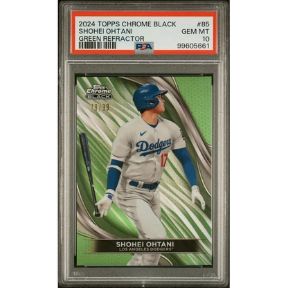 Graded 2024 Topps Chrome Black Shohei Ohtani #85 /99 Green Refractor Baseball Card PSA 10 Gem Mint | Hall of Fame Sports Memorabilia | vintageantiquesgifts.com