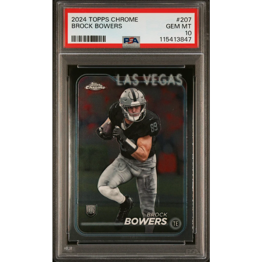 Graded 2024 Topps Chrome Brock Bowers #207 Rookie RC Football Card PSA 10 Gem Mint