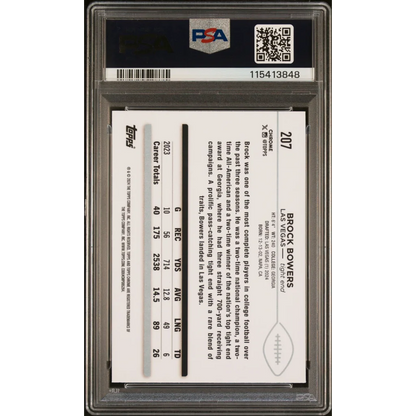 Graded 2024 Topps Chrome Brock Bowers #207 Rookie RC Football Card PSA 9 Mint