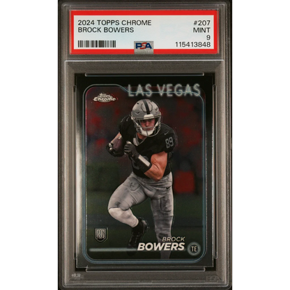 Graded 2024 Topps Chrome Brock Bowers #207 Rookie RC Football Card PSA 9 Mint