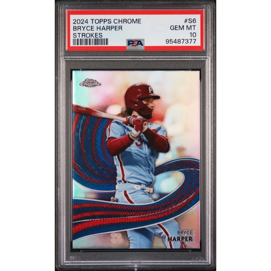 2024 Topps Chrome Bryce Harper graded card PSA Gem Mint 10 with Strokes design