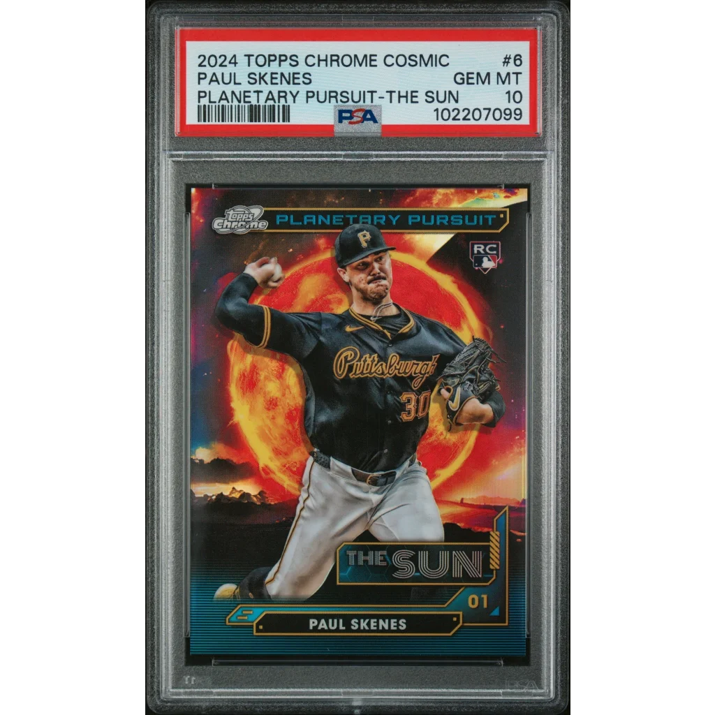PSA graded Paul Skenes Topps Chrome Cosmic Planetary Pursuit baseball card with sports card authentication