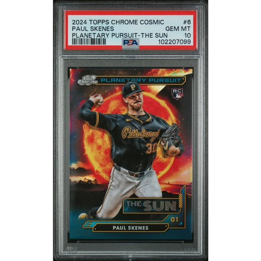 PSA graded Paul Skenes Topps Chrome Cosmic Planetary Pursuit baseball card with sports card authentication